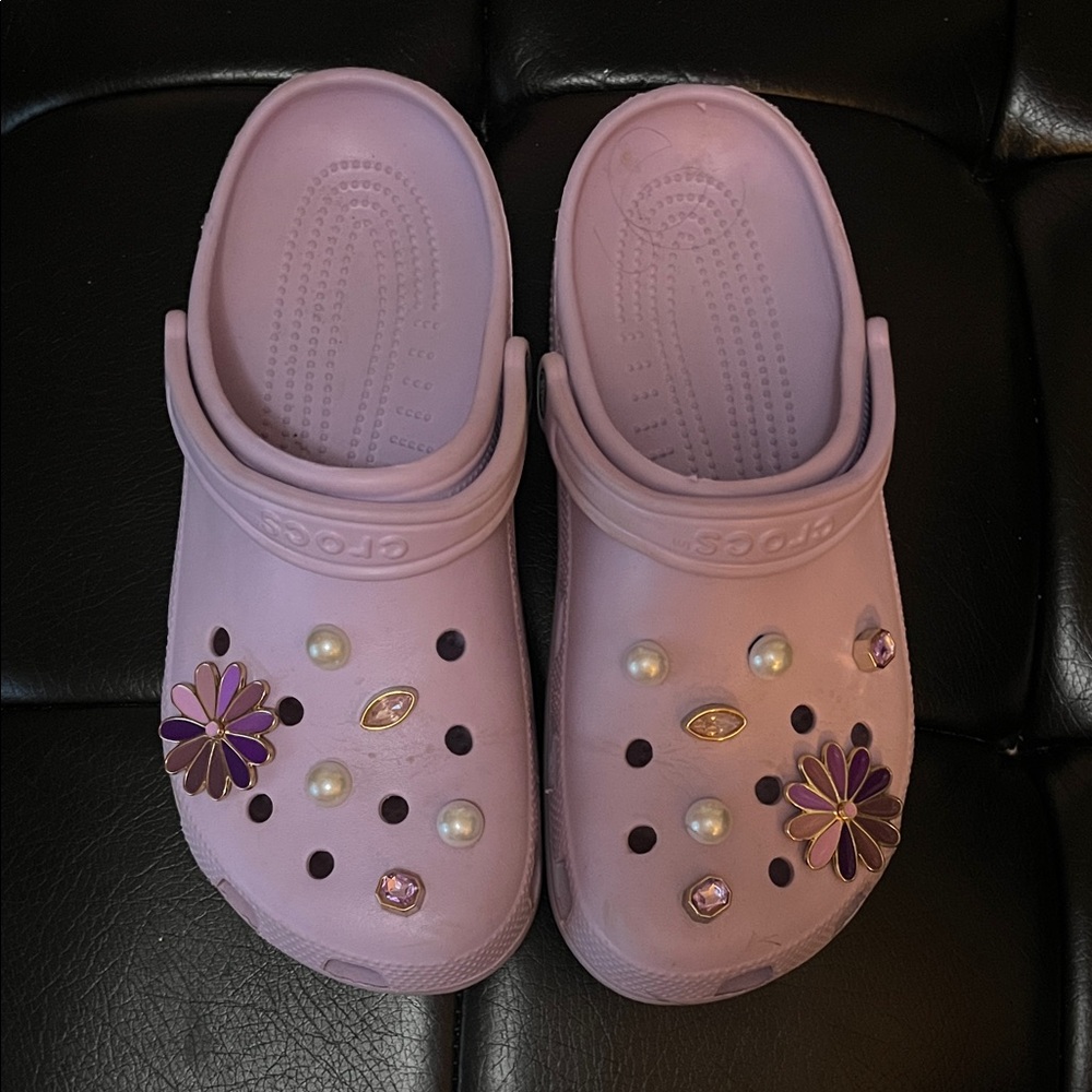 CROCS Kids Lavender Clogs with Floral Charms